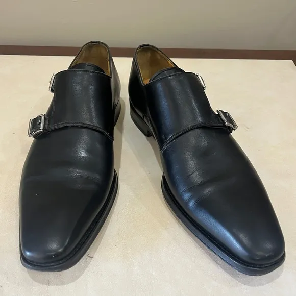 Magnanni Leather Monk Strap Dress Shoes Buckle Black Formal Classic Mens  10.5M