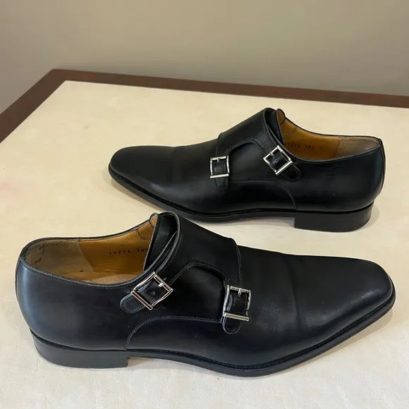 Magnanni Leather Monk Strap Dress Shoes Buckle Black Formal Classic Mens  10.5M