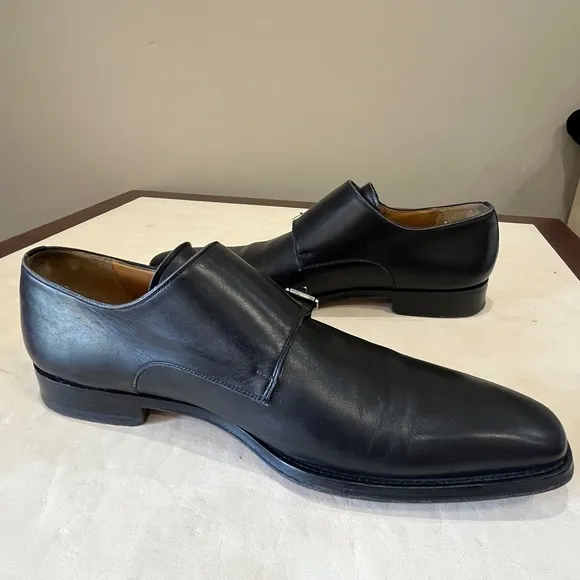 Magnanni Leather Monk Strap Dress Shoes Buckle Black Formal Classic Mens  10.5M