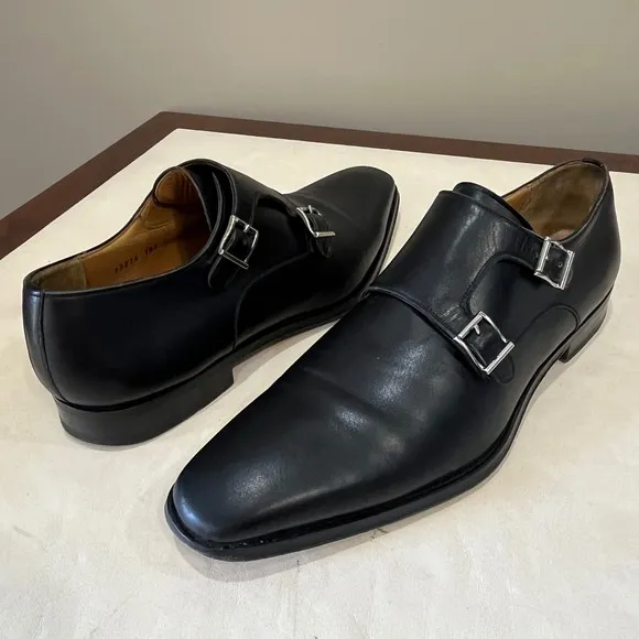 Magnanni Leather Monk Strap Dress Shoes Buckle Black Formal Classic Mens  10.5M