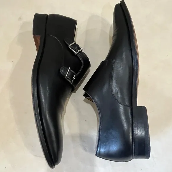 Magnanni Leather Monk Strap Dress Shoes Buckle Black Formal Classic Mens  10.5M