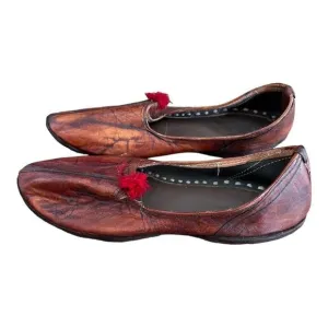 MahYogan Juties Mens Hand Stitched with Pom Poms Leather Brown Shoes Slippers 12