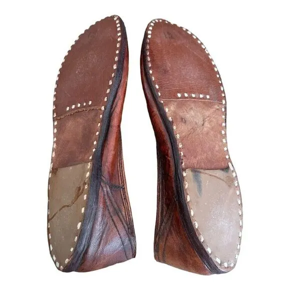MahYogan Juties Mens Hand Stitched with Pom Poms Leather Brown Shoes Slippers 12