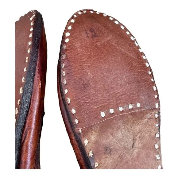 MahYogan Juties Mens Hand Stitched with Pom Poms Leather Brown Shoes Slippers 12