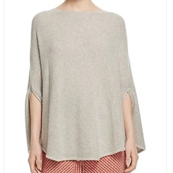 Maje Marnais Knit Wool Cape With Lamb Leather Trim