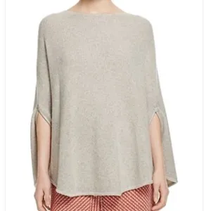 Maje Marnais Knit Wool Cape With Lamb Leather Trim