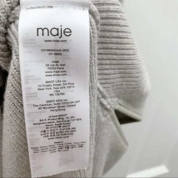 Maje Marnais Knit Wool Cape With Lamb Leather Trim