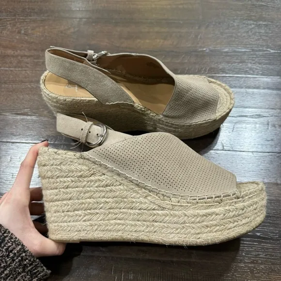 Marc Fisher Andela Wedge Leather Suede Espadrille Sandal Size 10 Women