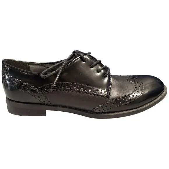 Marc Fisher Sailor Oxford‎ Dress Shoes Boys Size 6M Black Leather Almond Toe EUC
