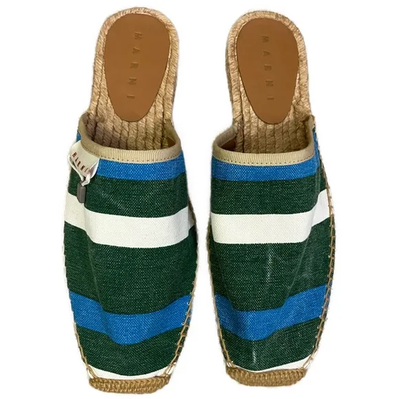 Marni NEW Women’s Cloth Canvas Striped Espadrilles Slip On Mules- Size 9.5