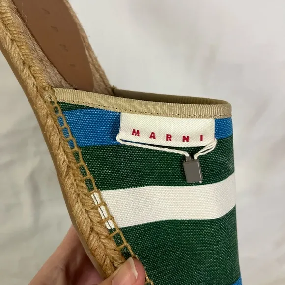 Marni NEW Women’s Cloth Canvas Striped Espadrilles Slip On Mules- Size 9.5