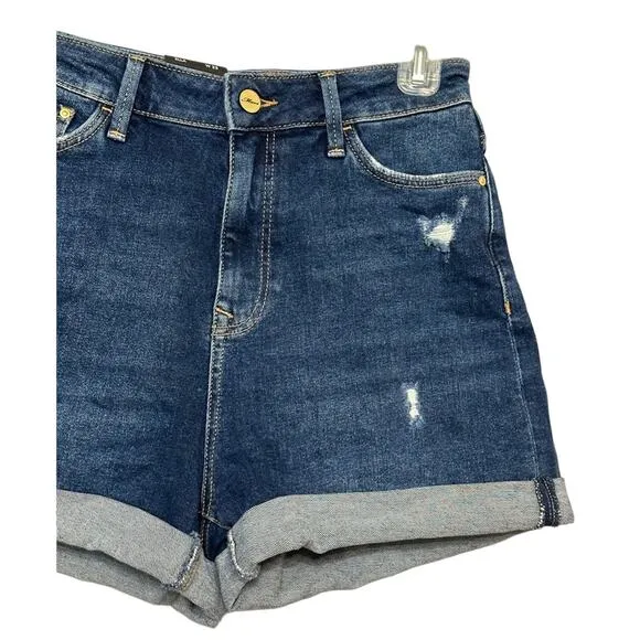 Mavi Ella Jean Shorts Stretch Cuffed Pockets High Rise Dark Wash Blue W 25 NWT