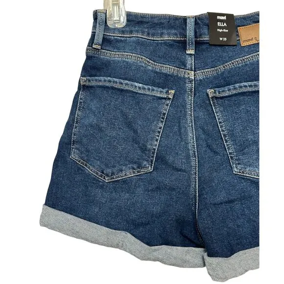 Mavi Ella Jean Shorts Stretch Cuffed Pockets High Rise Dark Wash Blue W 25 NWT