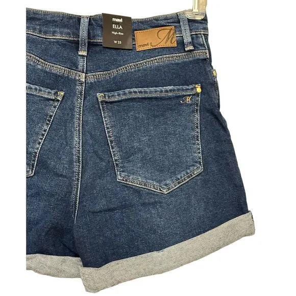 Mavi Ella Jean Shorts Stretch Cuffed Pockets High Rise Dark Wash Blue W 25 NWT