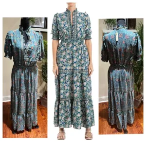Max Studio Floral Short Sleeve Maxi V-Neck Dress Pull-On w/ Ruffle Neckline 1X