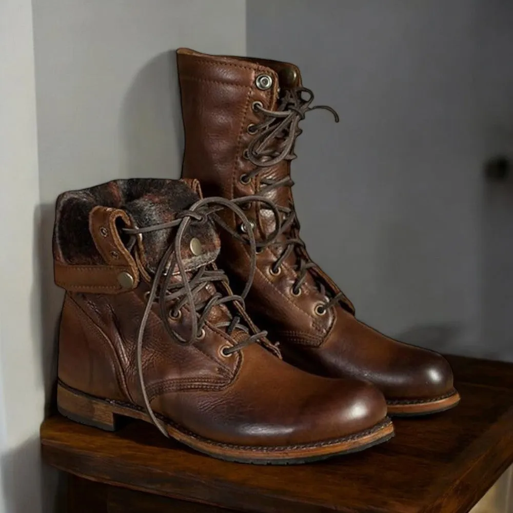 Men's Brown Ankle Boots | Military Combat Boots | Long Millinery Army Marching Boots