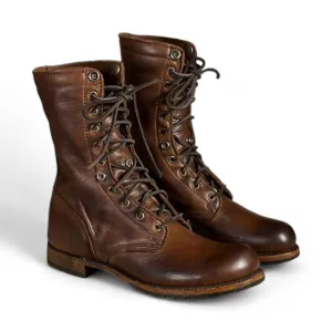 Men's Brown Ankle Boots | Military Combat Boots | Long Millinery Army Marching Boots