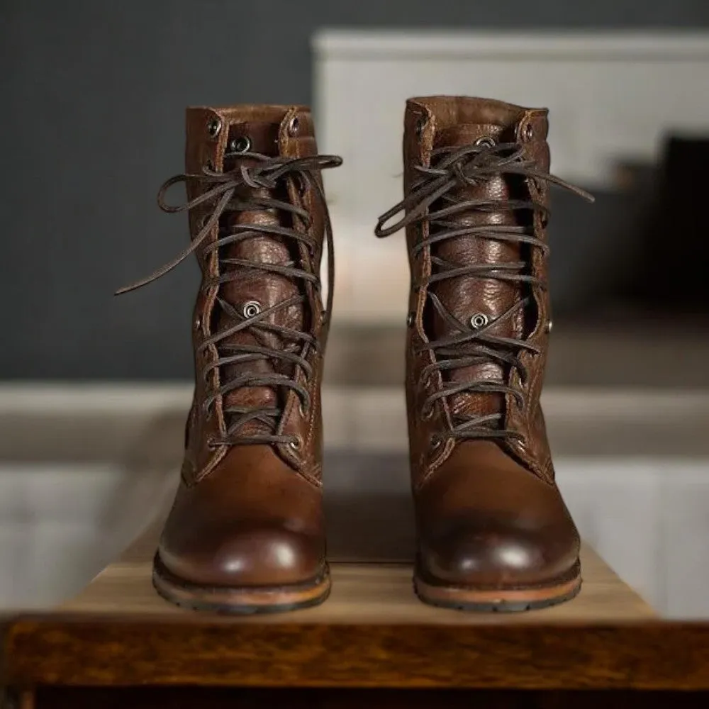 Men's Brown Ankle Boots | Military Combat Boots | Long Millinery Army Marching Boots