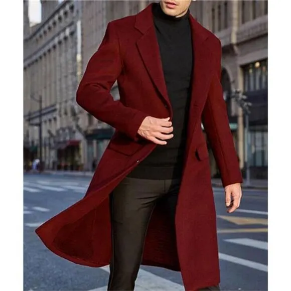 Men's Casual Trench Coat Slim Fit Red