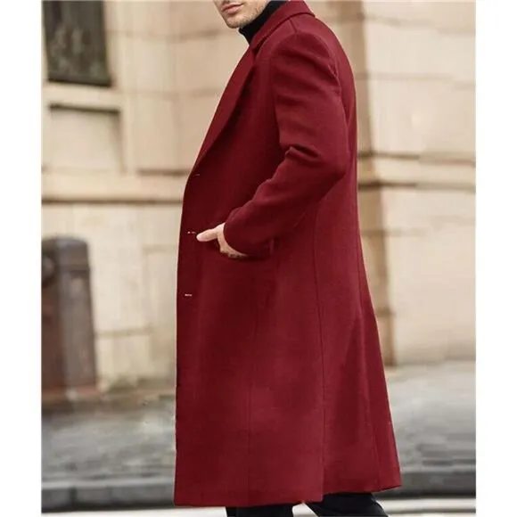 Men's Casual Trench Coat Slim Fit Red