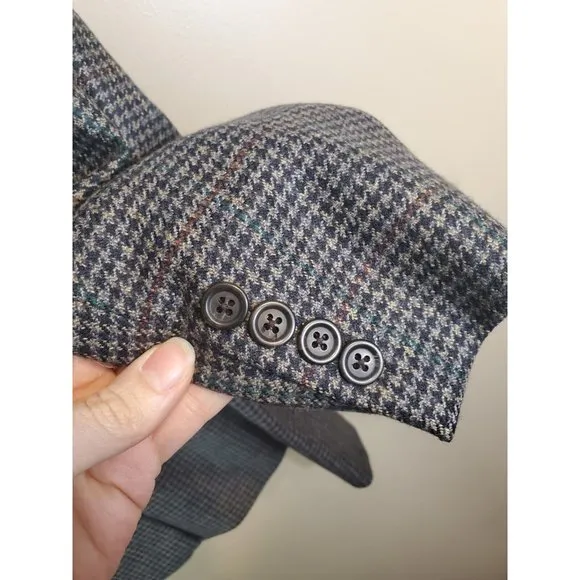 Men's Chaps Ralph Lauren 100% Wool Houndstooth Button Down Blazer Sz 42T