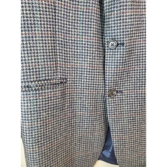 Men's Chaps Ralph Lauren 100% Wool Houndstooth Button Down Blazer Sz 42T