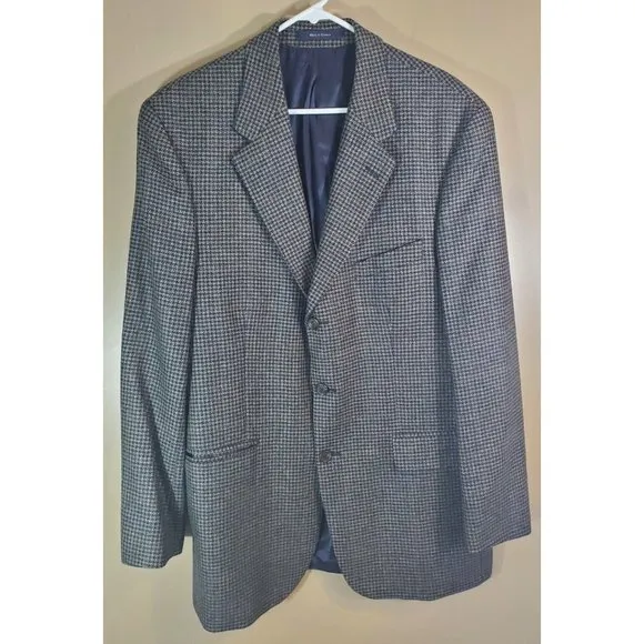 Men's Chaps Ralph Lauren 100% Wool Houndstooth Button Down Blazer Sz 42T