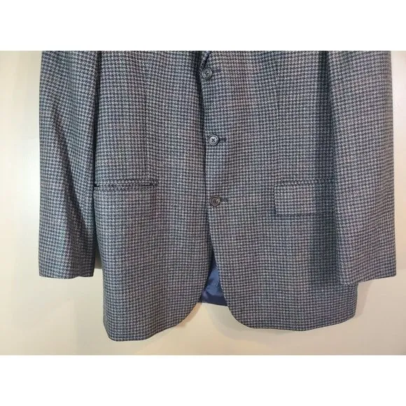 Men's Chaps Ralph Lauren 100% Wool Houndstooth Button Down Blazer Sz 42T