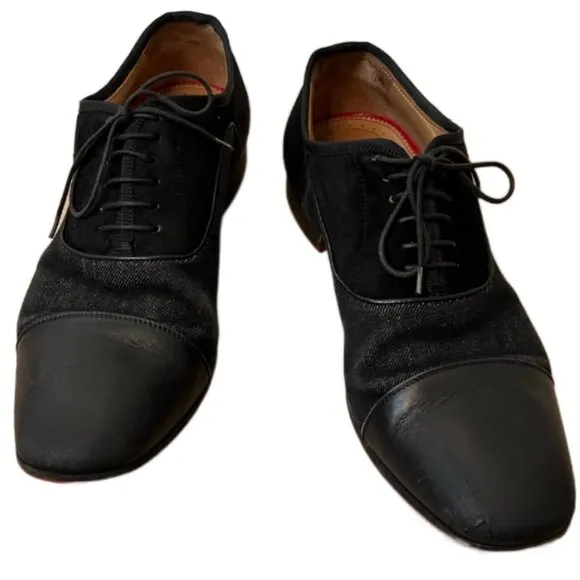 Men's Christian Louboutin Black Leather And Suede Greggo  Oxfords.  Size 40/7