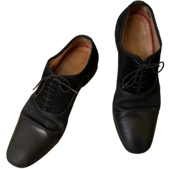 Men's Christian Louboutin Black Leather And Suede Greggo  Oxfords.  Size 40/7