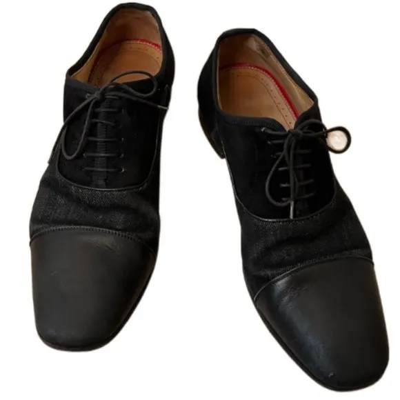 Men's Christian Louboutin Black Leather And Suede Greggo  Oxfords.  Size 40/7