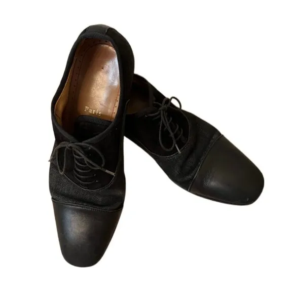 Men's Christian Louboutin Black Leather And Suede Greggo  Oxfords.  Size 40/7