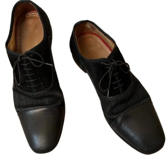 Men's Christian Louboutin Black Leather And Suede Greggo  Oxfords.  Size 40/7
