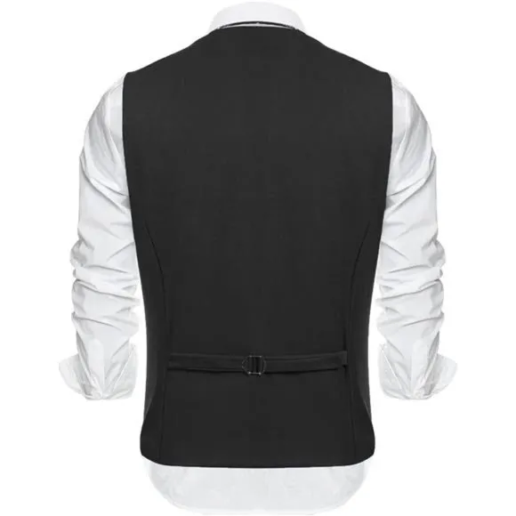 Men's Formal Vest Layered Waistcoat Dress Suit Vests, Black
