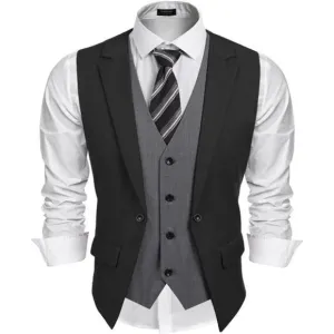 Men's Formal Vest Layered Waistcoat Dress Suit Vests, Black