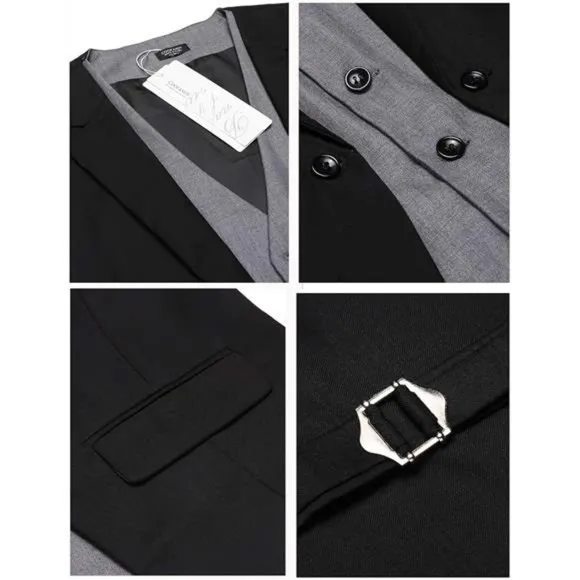 Men's Formal Vest Layered Waistcoat Dress Suit Vests, Black
