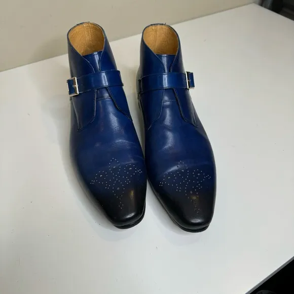 Men's leather boots buckle Chelsea pointed toe trendy high-top leather shoes