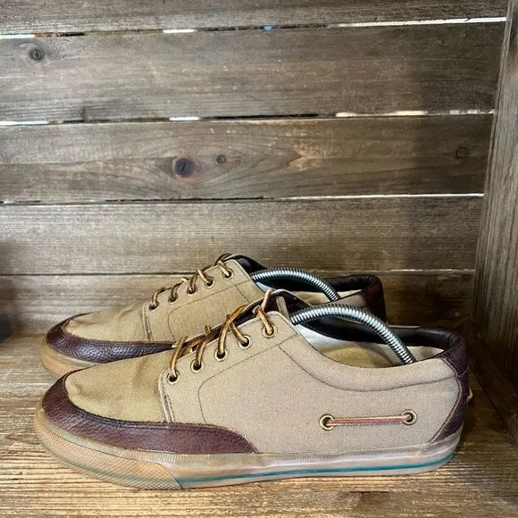 Mens Polo Ralph Lauren Vance Side Olive Canvas Shoes Sneakers Size 11 D GUC‎