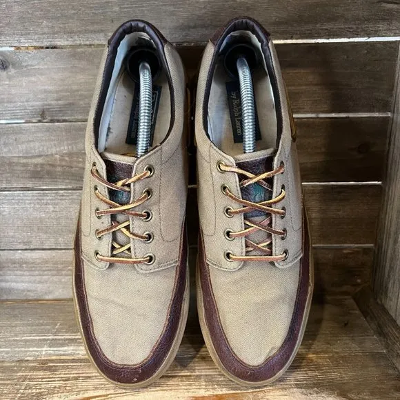 Mens Polo Ralph Lauren Vance Side Olive Canvas Shoes Sneakers Size 11 D GUC‎