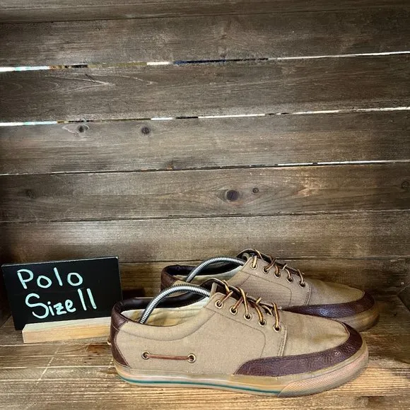 Mens Polo Ralph Lauren Vance Side Olive Canvas Shoes Sneakers Size 11 D GUC‎