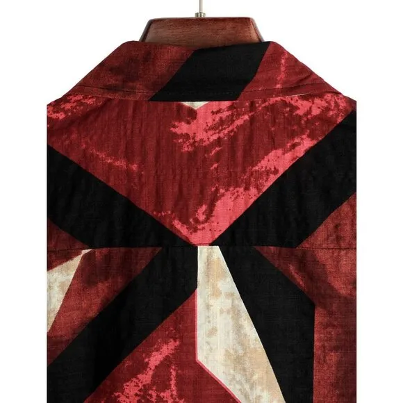 Men's Red Black Cotton  Blend  Regular Fit Casual Short Sleeve