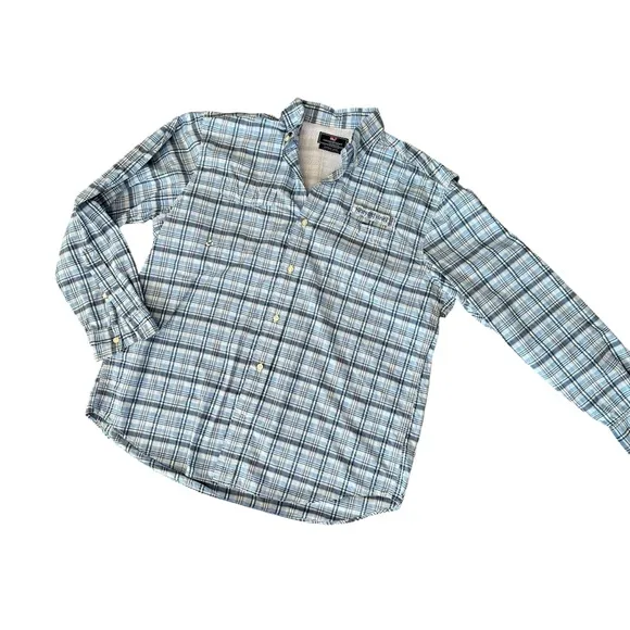 MENS VINEYARD VINES HARBOR SHIRT FISHING LONG SLEEVE ACTIVE WHITE BLUE PLAID L