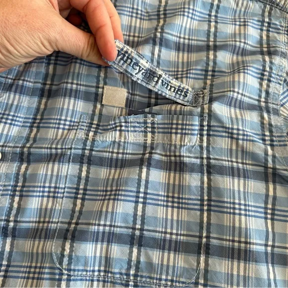 MENS VINEYARD VINES HARBOR SHIRT FISHING LONG SLEEVE ACTIVE WHITE BLUE PLAID L