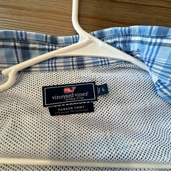 MENS VINEYARD VINES HARBOR SHIRT FISHING LONG SLEEVE ACTIVE WHITE BLUE PLAID L