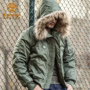 Men's Winter Bomber Jacket – Tactical Fur Hood Coat N2B