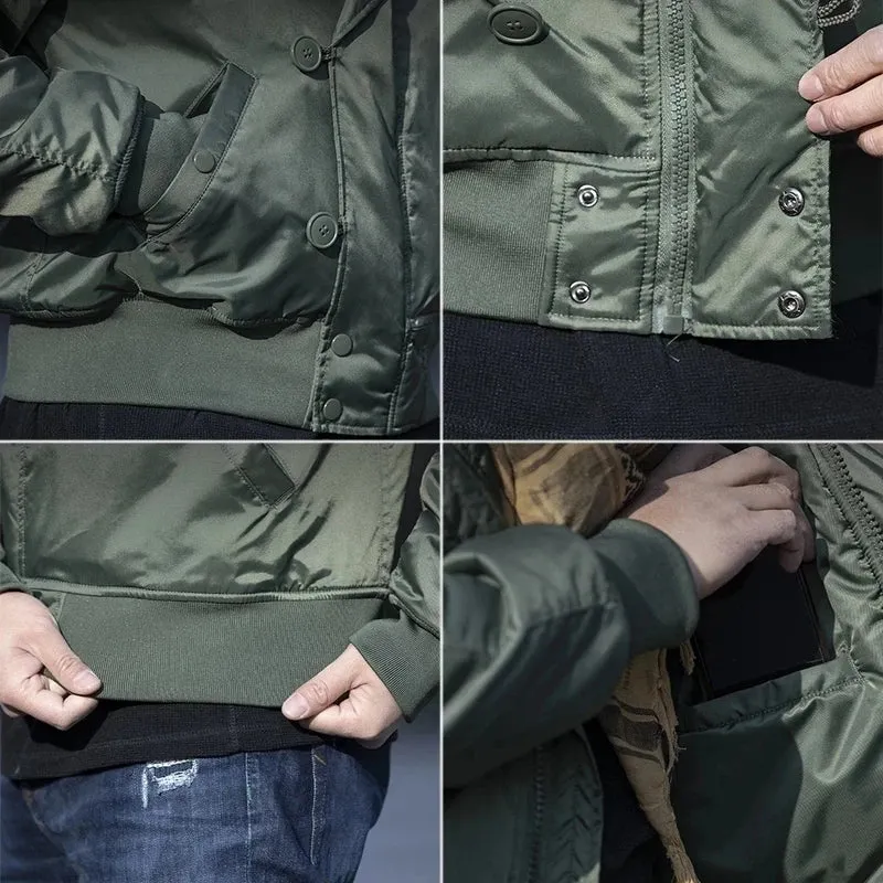 Men's Winter Bomber Jacket – Tactical Fur Hood Coat N2B