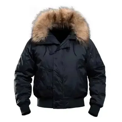 Men's Winter Bomber Jacket – Tactical Fur Hood Coat N2B