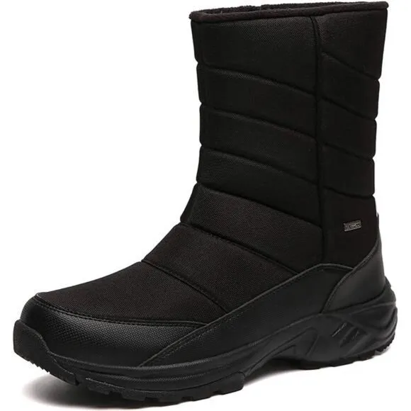 Men's Winter Mid-Calf Snow Boot Fur Warm Waterproof Slip On Outdoor Athletic