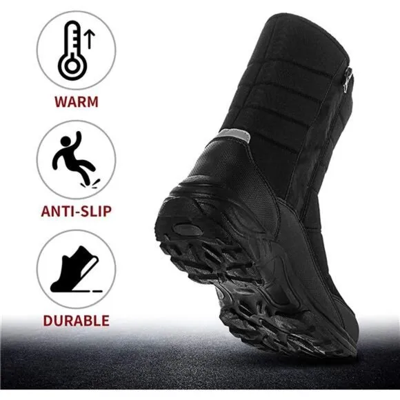 Men's Winter Mid-Calf Snow Boot Fur Warm Waterproof Slip On Outdoor Athletic