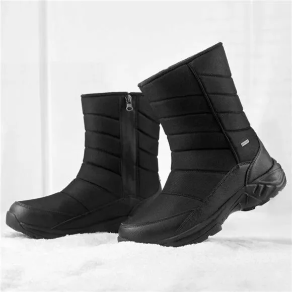 Men's Winter Mid-Calf Snow Boot Fur Warm Waterproof Slip On Outdoor Athletic